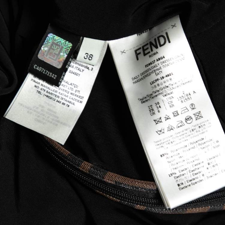 Pre Owned Fendi Brown Zucca Printed Stretch Tulle Midi Bodycon Dress S