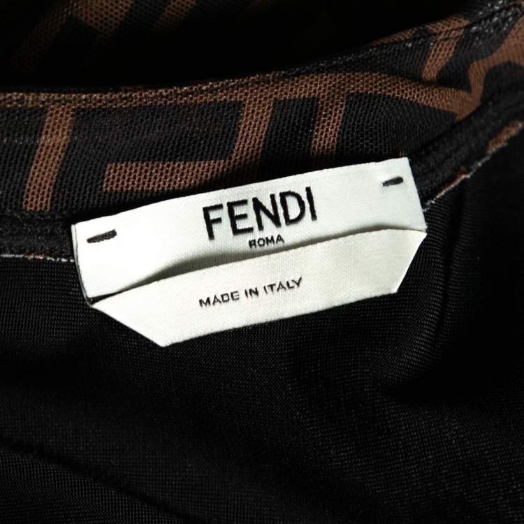 Pre Owned Fendi Brown Zucca Printed Stretch Tulle Midi Bodycon Dress S