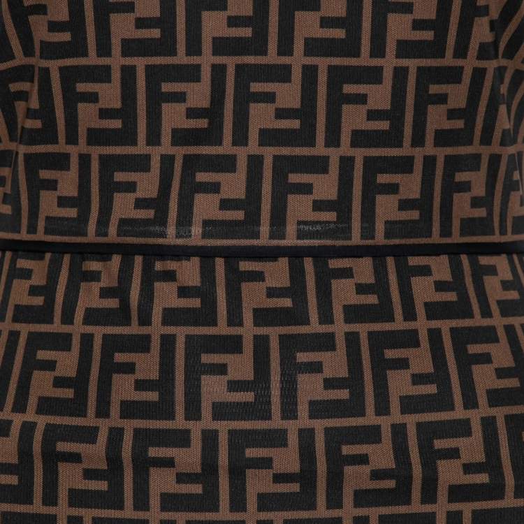 Pre Owned Fendi Brown Zucca Printed Stretch Tulle Midi Bodycon Dress S