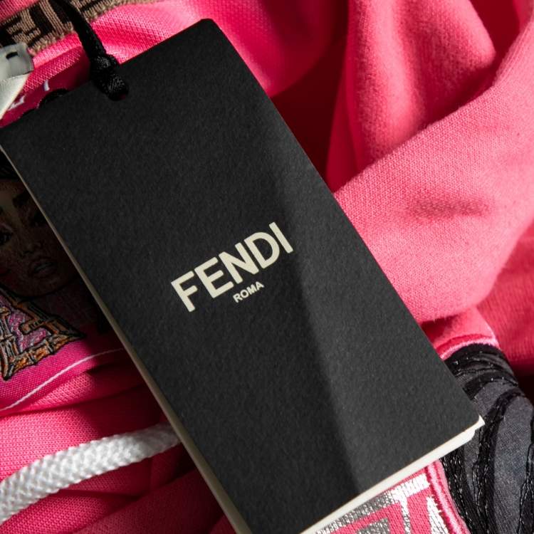 Pre Owned Fendi Pink Knit Nicki Minaj Printed and Embroidered Hoodie M