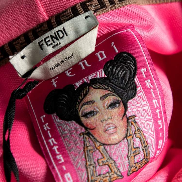 Pre Owned Fendi Pink Knit Nicki Minaj Printed and Embroidered Hoodie M