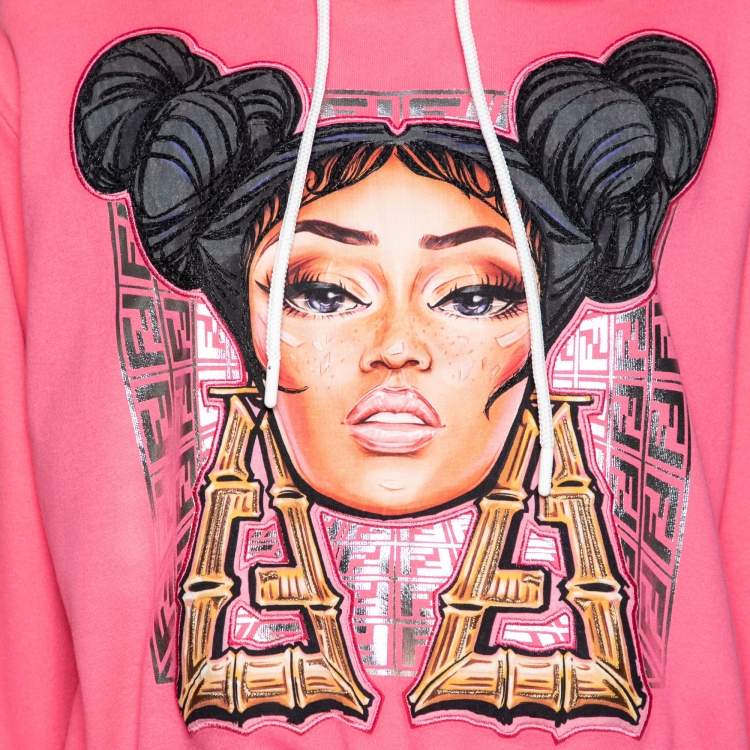 Pre Owned Fendi Pink Knit Nicki Minaj Printed and Embroidered Hoodie M