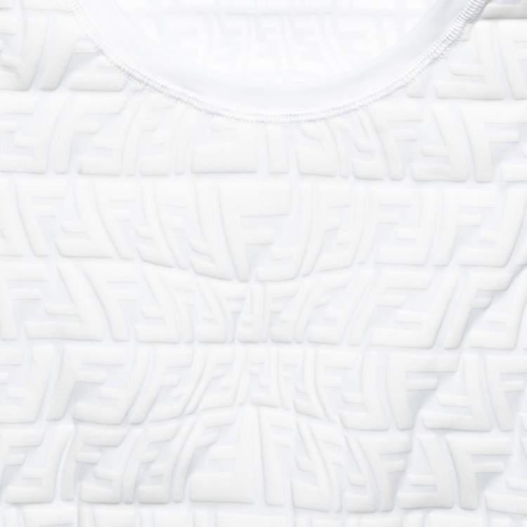 Pre Owned Fendi White Embossed Jersey Sports Bra and Pant Set S