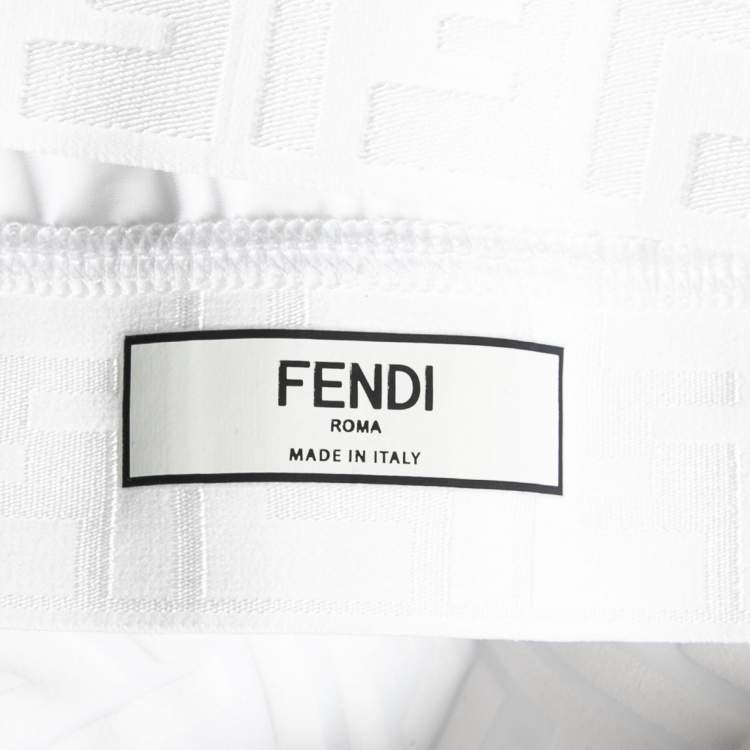 Pre Owned Fendi White Embossed Jersey Sports Bra and Pant Set S