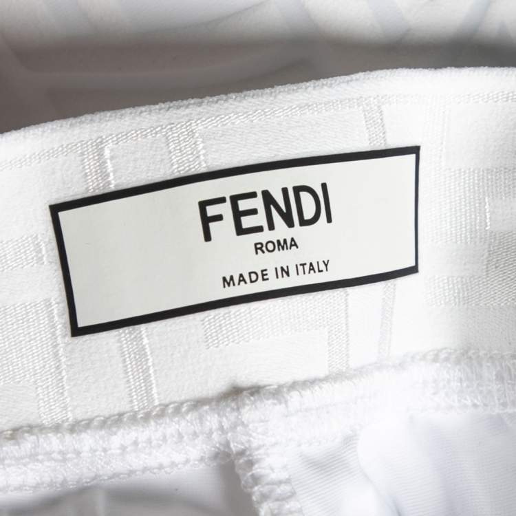 Pre Owned Fendi White Embossed Jersey Sports Bra and Pant Set S