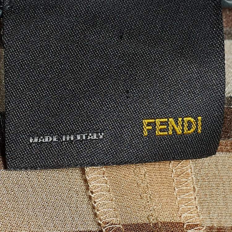 Pre Owned Fendi Beige Striped Silk & Leather Inset Belted Dress S