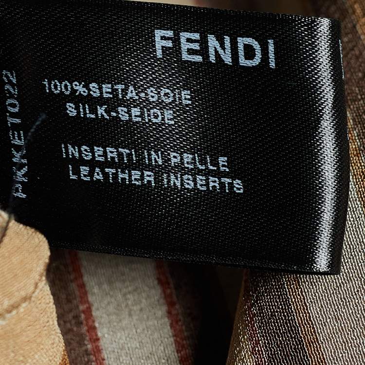 Pre Owned Fendi Beige Striped Silk & Leather Inset Belted Dress S
