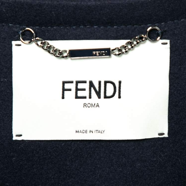 Pre Owned Fendi Navy Blue Wool & Fur Pocket Detail Gillet M