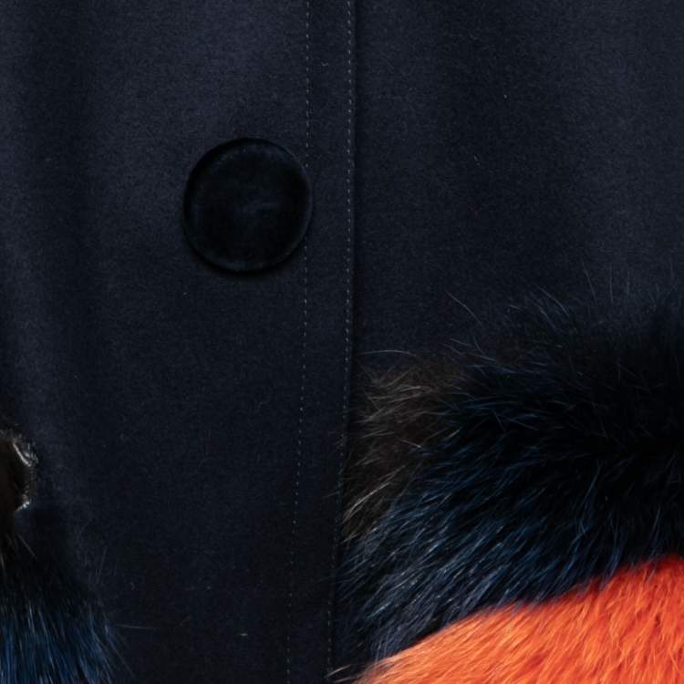 Pre Owned Fendi Navy Blue Wool & Fur Pocket Detail Gillet M