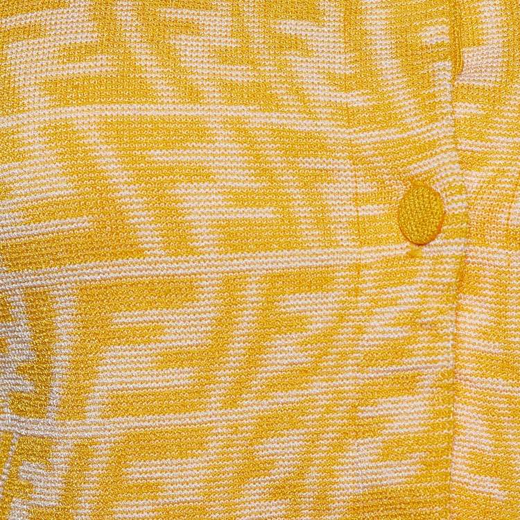 Pre Owned Fendi Yellow Rib Knit FF Vertigo Cropped Cardigan S