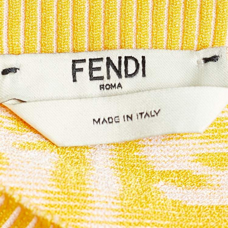 Pre Owned Fendi Yellow Rib Knit FF Vertigo Cropped Cardigan S