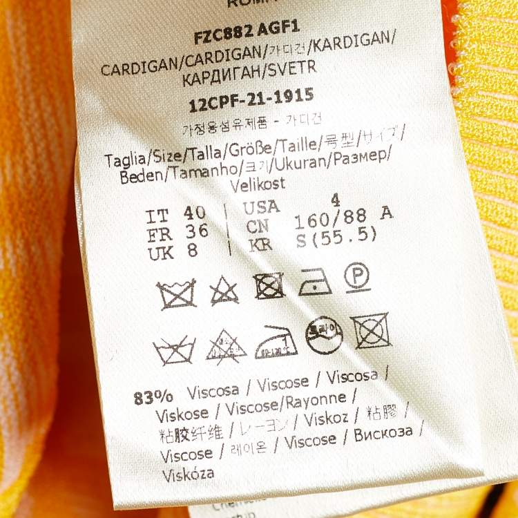 Pre Owned Fendi Yellow Rib Knit FF Vertigo Cropped Cardigan S