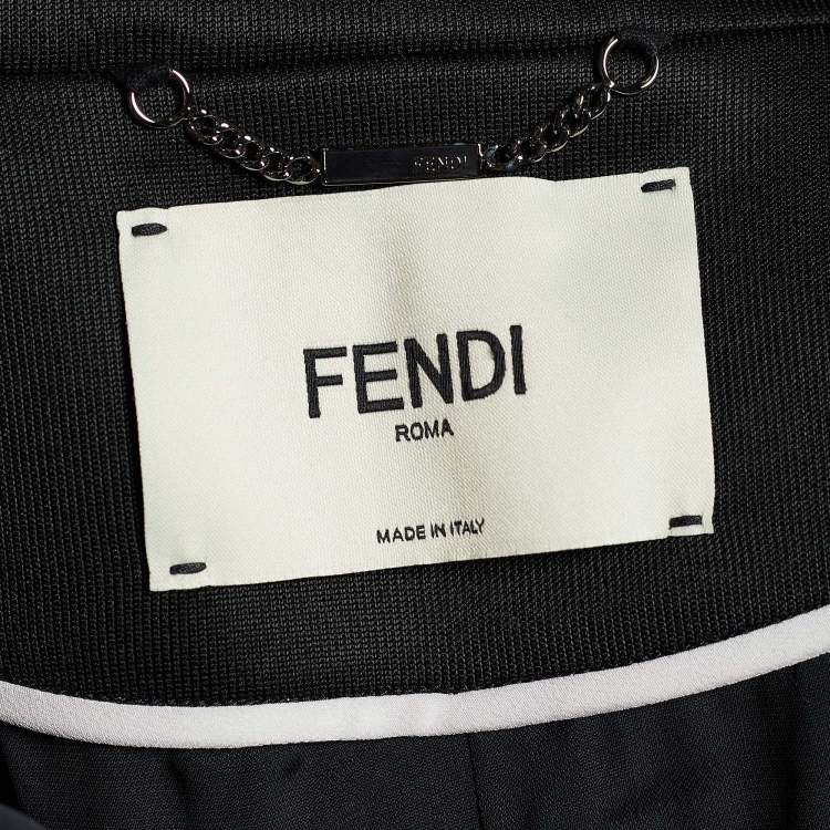 Pre Owned Fendi Black Synthetic Mink Fur Trim Zip Front Long Coat M