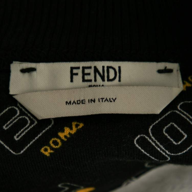 Pre Owned Fendi Black Cotton Logo Embroidered Crewneck Sweatshirt S
