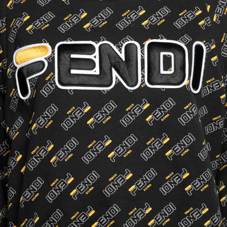 Pre Owned Fendi Black Cotton Logo Embroidered Crewneck Sweatshirt S