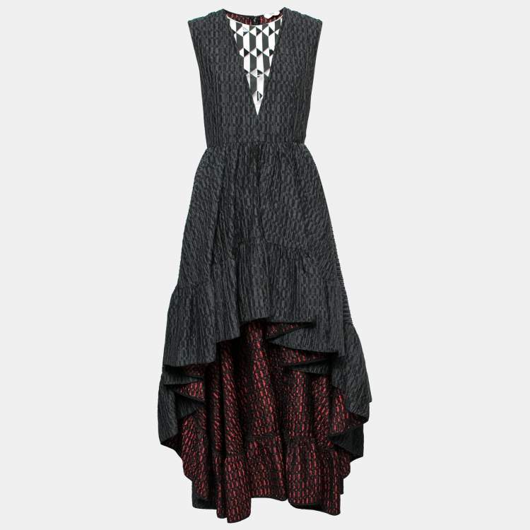 مملوكة مسبقًا Fendi Grey Jacquard Wool Asymmetric Hem Sleeveless Dress M