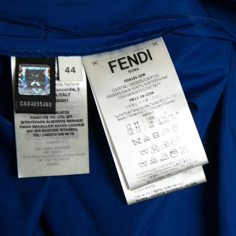 Pre Owned Fendi Blue & Green Paneled Cotton Zip Front Flared Midi Dress M