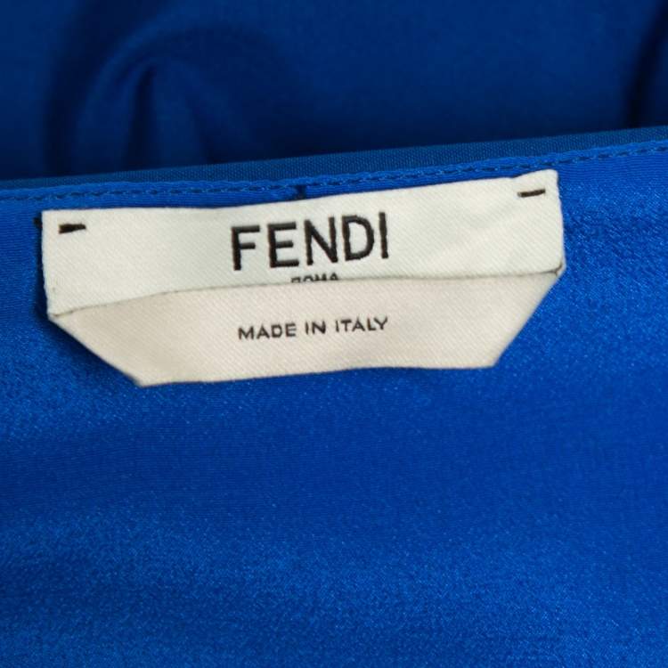 Pre Owned Fendi Blue & Green Paneled Cotton Zip Front Flared Midi Dress M