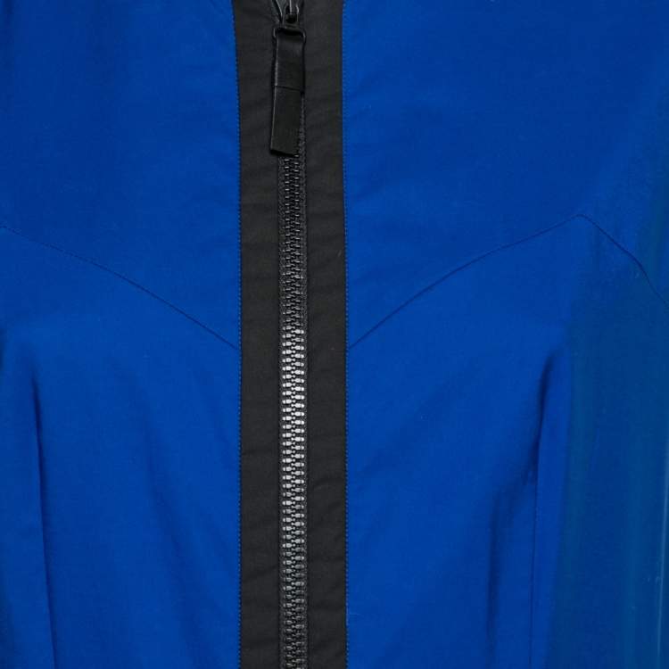 Pre Owned Fendi Blue & Green Paneled Cotton Zip Front Flared Midi Dress M