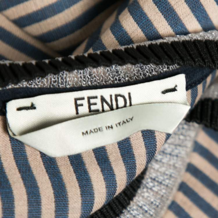 Pre Owned Fendi Blue & Beige Striped Cotton Long Sleeve Sweatshirt S