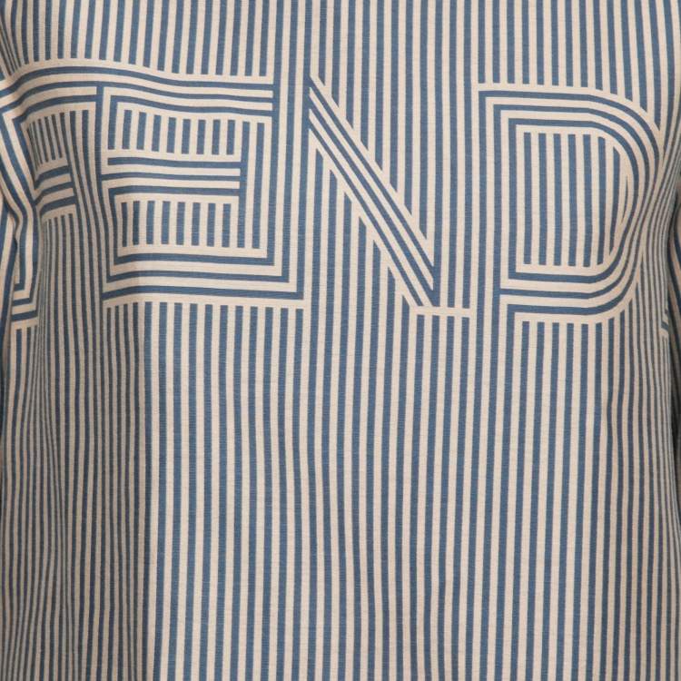Pre Owned Fendi Blue & Beige Striped Cotton Long Sleeve Sweatshirt S