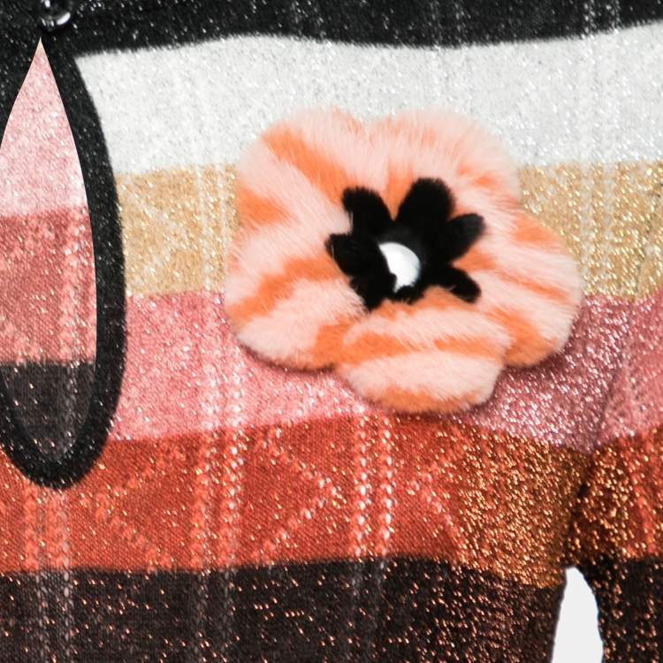 Pre Owned Fendi Multicolor Striped Lurex Wool Knit Applique Detail Dress M