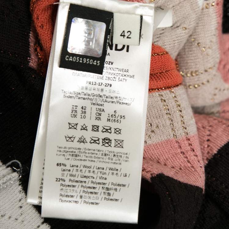 Pre Owned Fendi Multicolor Striped Lurex Wool Knit Applique Detail Dress M