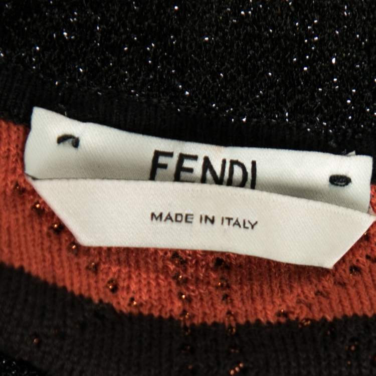 Pre Owned Fendi Multicolor Striped Lurex Wool Knit Applique Detail Dress M