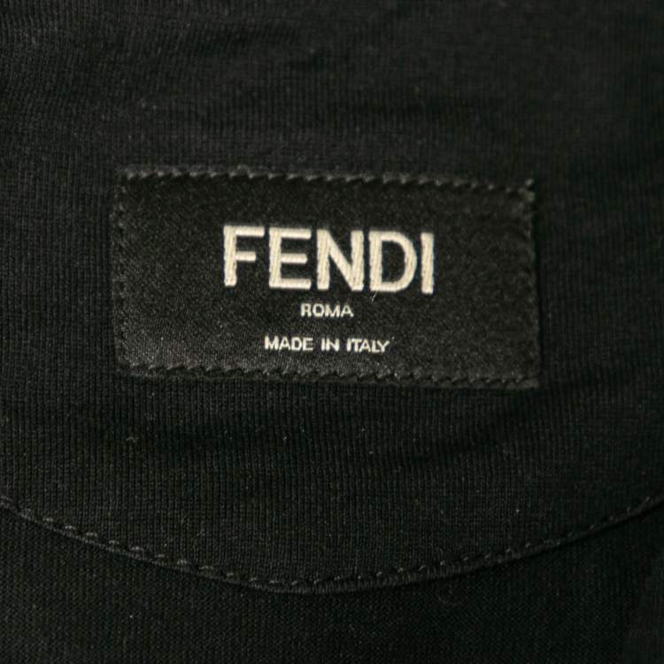 Pre Owned Fendi Black Cotton & Leather Karlito Appliqued Short Sleeve T-Shirt M