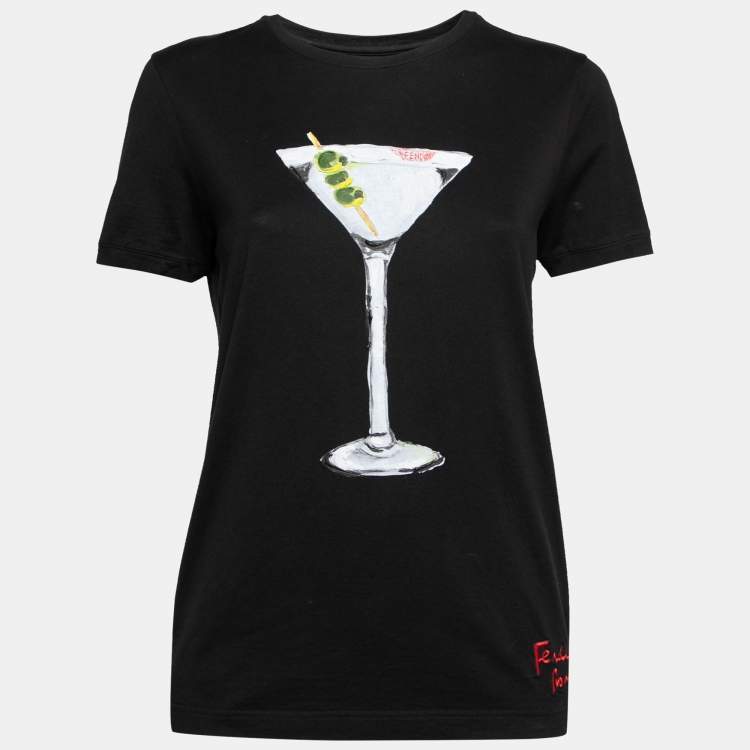 Pre Owned Fendi Black Cotton Martini Printed Short Sleeve T-Shirt XS