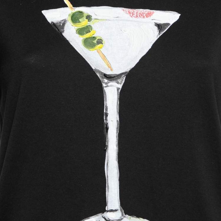 Pre Owned Fendi Black Cotton Martini Printed Short Sleeve T-Shirt XS