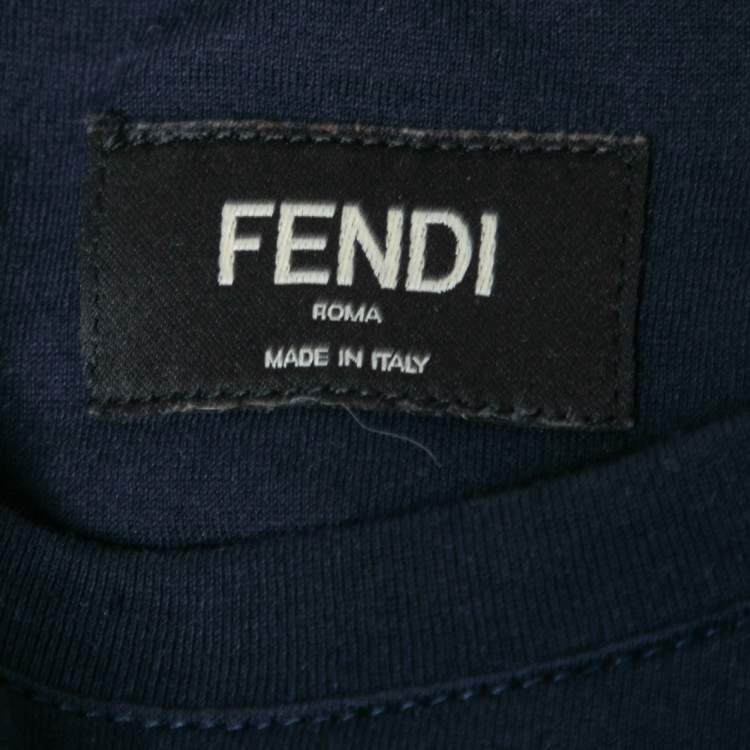 Pre Owned Fendi Navy Blue Cotton Bouquet Printed Short Sleeve T-Shirt S
