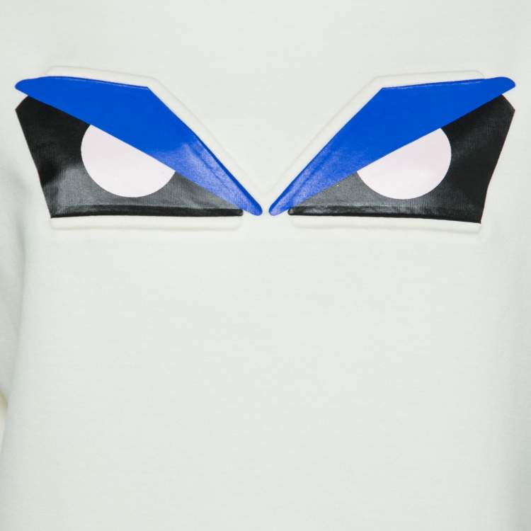 Pre Owned Fendi Off White Monster Eye Printed Cotton Cropped T-Shirt S