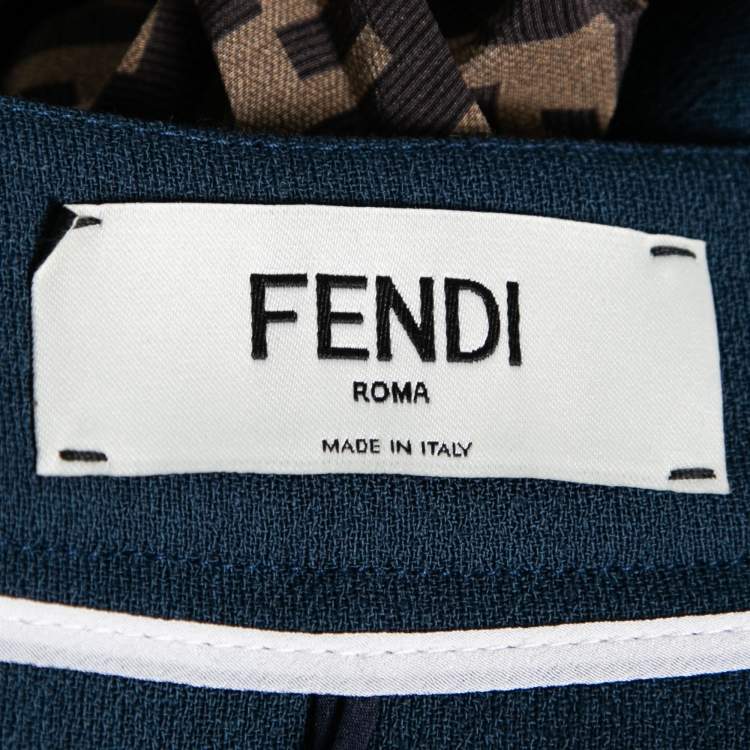 Pre Owned Fendi Blue Wool FF Pleated Inlay Midi Skirt XS