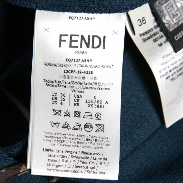 Pre Owned Fendi Blue Wool FF Pleated Inlay Midi Skirt XS