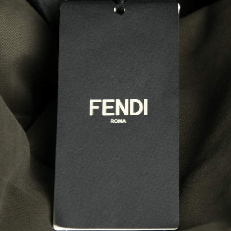 Pre Owned Fendi Olive Green Cotton Shearling Trimmed Long Sleeve Zipped Jacket L