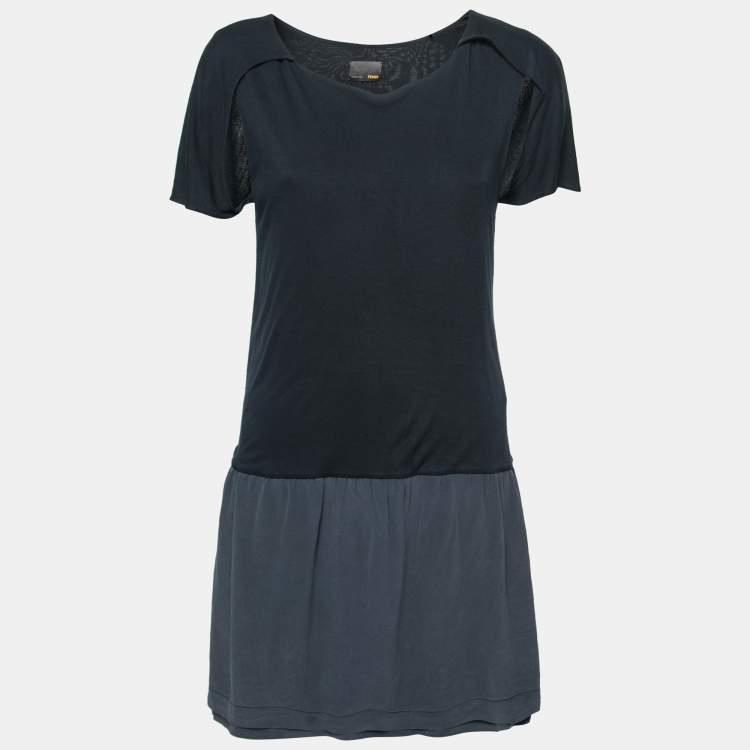 مملوكة مسبقًا Fendi Navy Blue Jersey & Silk Cut-Out Sleeve Detailed Dress S