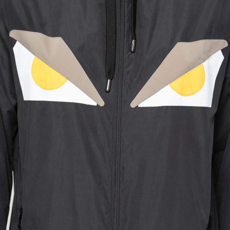 Pre Owned Fendi Black and Yellow Synthetic Windbreaker Hooded Jacket S
