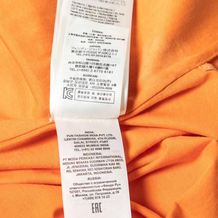 Pre Owned Fendi Orange Cotton Floral Embroidered Applique Detail Short Sleeve T-Shirt S 