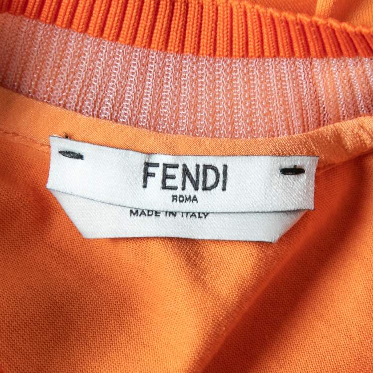 Pre Owned Fendi Orange Cotton Floral Embroidered Applique Detail Short Sleeve T-Shirt S 