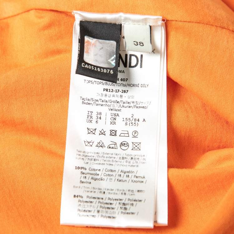 Pre Owned Fendi Orange Cotton Floral Embroidered Applique Detail Short Sleeve T-Shirt S 