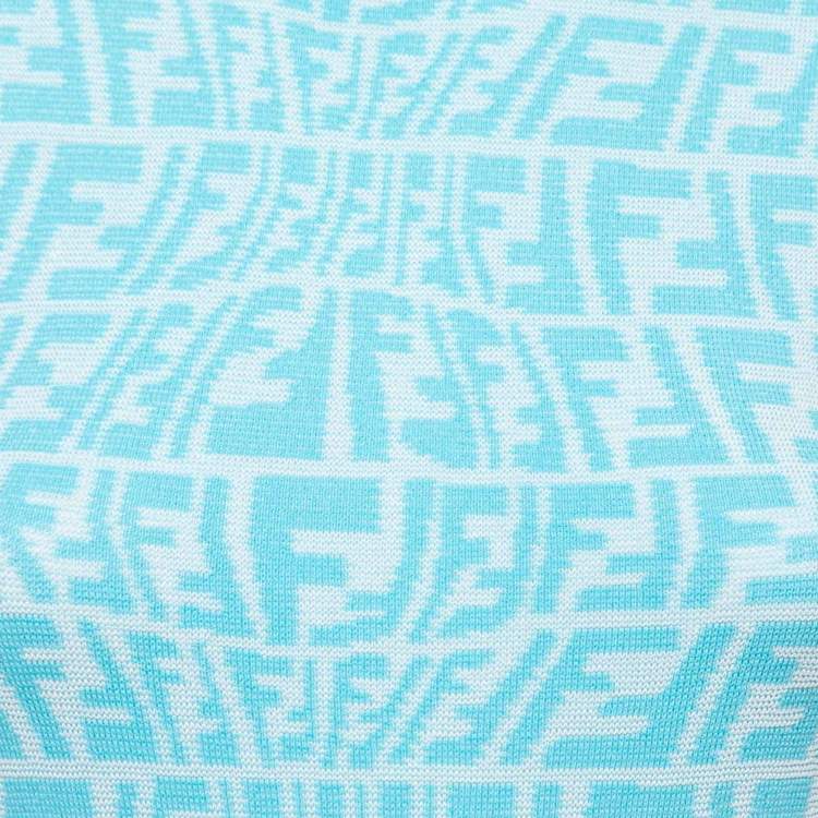 Pre Owned Fendi Blue and White FF Fish Eye Motif Knit Dress S