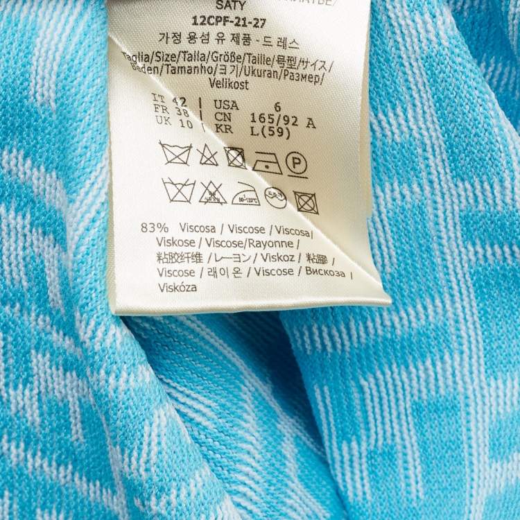 Pre Owned Fendi Blue and White FF Fish Eye Motif Knit Dress S