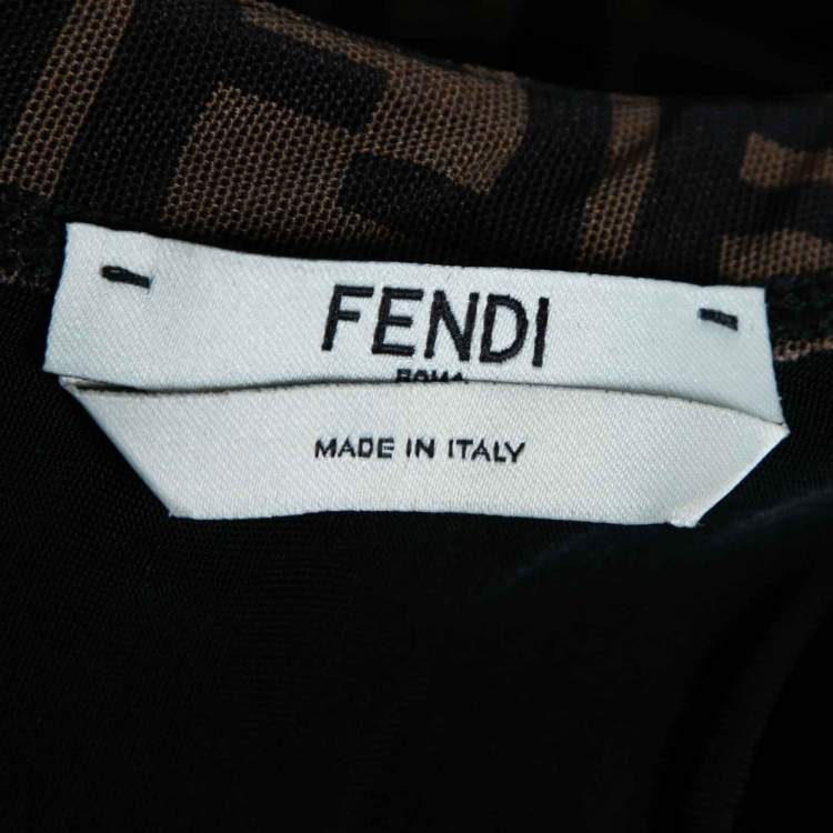 Pre Owned Fendi Brown Zucca Monogram Mesh Sheath Dress M