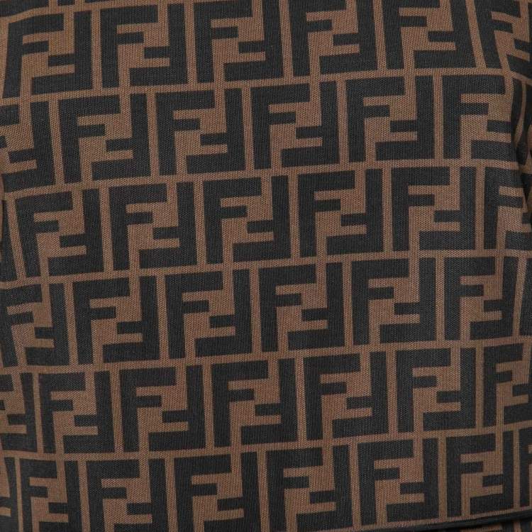 Pre Owned Fendi Brown Zucca Monogram Mesh Sheath Dress M