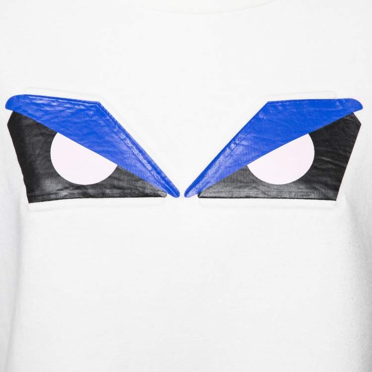 Pre Owned Fendi White Monster Eye Printed Cotton Crop Top M