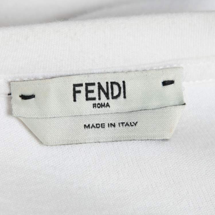 Pre Owned Fendi White Monster Eye Printed Cotton Crop Top M