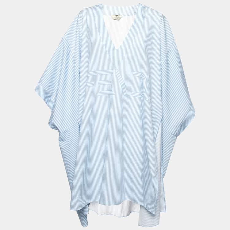Pre Owned Fendi Blue Striped Cotton Oversized Tunic M