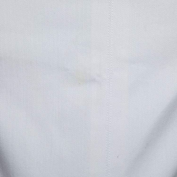 Pre Owned Fendi White Denim Rib Knit Trimmed Knee Length Skirt S