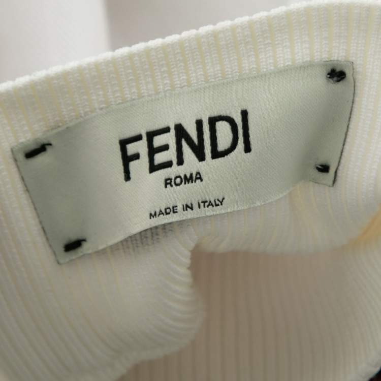 Pre Owned Fendi White Denim Rib Knit Trimmed Knee Length Skirt S